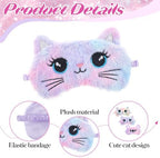 Kids Sleep Mask, 3 Pcs Cute Cat Sleeping Eye Mask Colorful Soft Plush Eye Covers for Sleeping Comfortable Funny Animal Night EyeMasks for Women Girls Home Travel