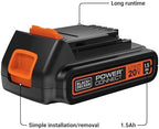 BLACK+DECKER 20V MAX Battery, 1.5Ah Lithium Ion Battery, Extended Runtime, Compatible with Tools, Outdoor Equipment and 20V Vacuums (LBXR20)