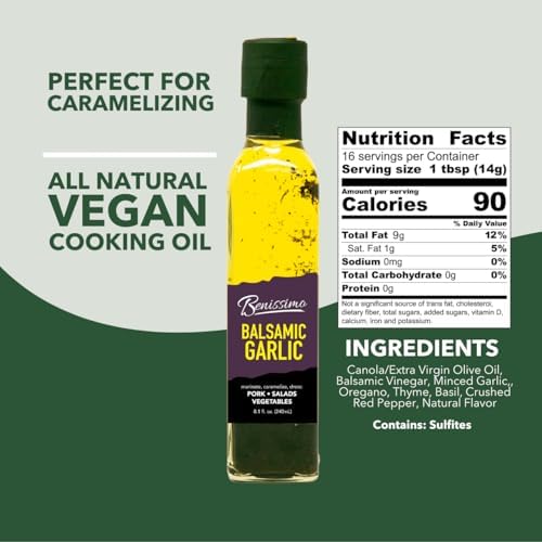Benissimo Balsamic Garlic Herb Infused Oil & Vinegar Blend, All Natural Gourmet Blend with Bold Balsamic, Roasted Garlic, and Hand-Selected Herbs, Ideal for Drizzling, 8.1 fl oz