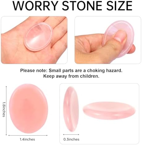 Natural Rose Quartz Crystal Thumb Worry Stone for Anxiety Stress Relief, Hand Carved 1.8 Inch Healing Crystal Oval Thumb Worry Stone Meditation Accessories, Reiki Pocket Palm Stone Gifts for Women Men