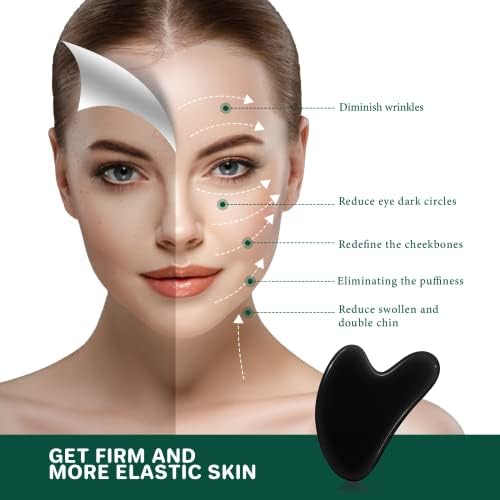 Gua Sha Facial Tool Guasha Board Natural Jade Stone for SPA Acupuncture Therapy Trigger Point Treatment, Relieve Muscle Tensions Reduce Puffiness (Black)