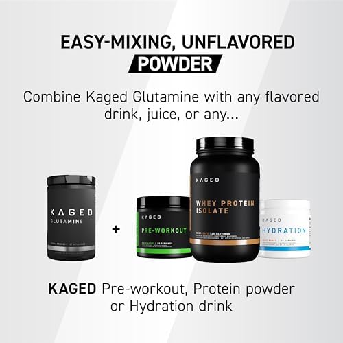 Kaged Muscle, L-Glutamine Powder 500 Gram, Vegan, Support Muscle Recovery, Post Workout, Glutamine, Banned-Substance Free, Unflavored, 100 Servings