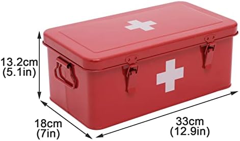 First Aid Medicine Box, First Aid Kit Supplies Bin, Metal Medicine Storage Tin, First Aid Empty Box with Safety Lock for Home Emergency Tool Set-Red