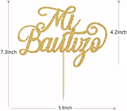 YotaWish Gold Glitter Mi Bautizo Cake Topper - Holy First Communion Cake Toppers - Baby Shower, Baby's 1st Birthday, Gender Reveal Party Decorations