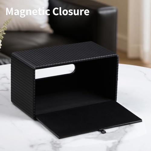 Extra Large Tissue Box Cover for Standard Size 180 to 230 Count Box of Tissues, PU Leather Rectangle Tissue Holder with Magnetic Closure (Black)