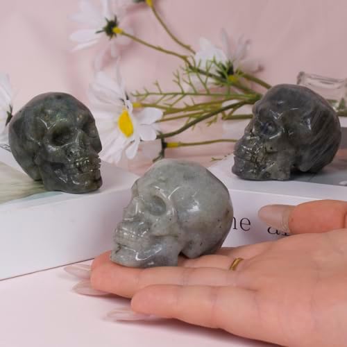 2inch Labradorite Crystal Carved Skull Statue Spiritual Decor Skull Bathroom Decor Bathroom Decor Home Office Decoration Hand Carved Gemstone Reiki Healing for Woman Gift.