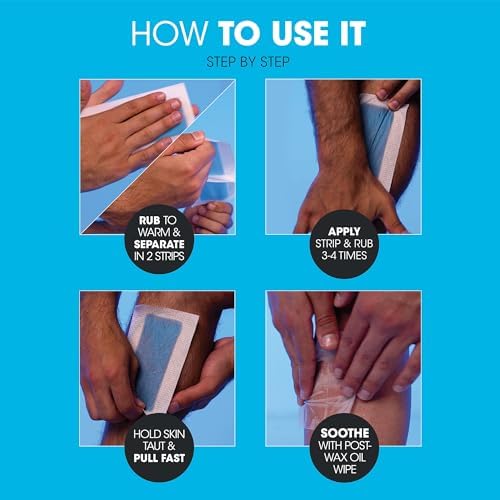 Nad's For Men Body Wax Strips - Wax Hair Removal For Men - At Home Waxing Kit With Waxing Strips + 2 Calming Oil Wipes, 20 Count (Pack of 1)