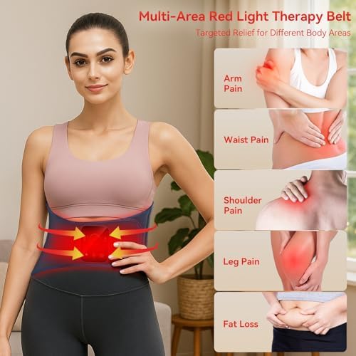 Red Light Therapy Belt for Body, Cordless Infrared Therapy Belt for Back/Abdomen, Waist Wrap with Pulse/Vibration Massage & Timer, Pain Relief, Muscle Relaxation & Circulation Boost, Gift for Parents