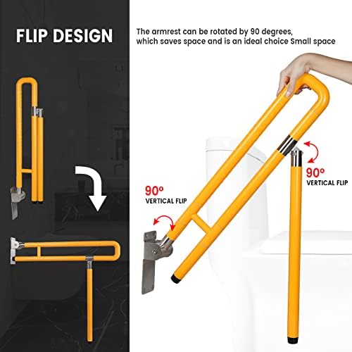 Handicap Grab Bars Rails, 29.5 Inch Foldable Toilet Bar Flip Up Arm Rails with Anti-Slip Grip Shower Assist Aid Safety for Elderly Pregnant Women Disabled Bar (Yellow)
