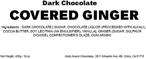 Andy Anand’s California Dark Chocolate Covered Ginger 1 lbs, for Birthday, Valentine Day, Gourmet Christmas Holiday Food Gift Basket, Thanksgiving, Mothers Fathers Day, Get Well Basket for Men & Women