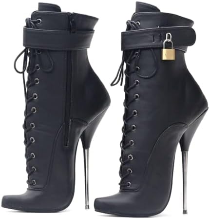 High Heels 18cm Ballet Boots Pointed Toe High Heel Lace Up with Locks