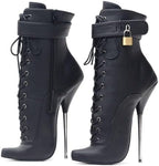 High Heels 18cm Ballet Boots Pointed Toe High Heel Lace Up with Locks