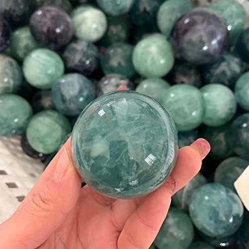 KINO 60mm Green Fluorite Crystal Quartz Sphere with Wood Stand Natural Crystal Healing Mineral Love Stone Ball Divination Sphere Collection(Green Fluorite, 60mm)