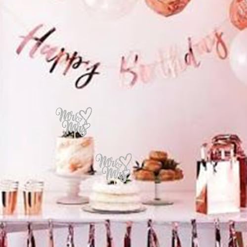 1 Pack Mr & Mrs Cake Topper Glitter Wedding Engagement Cake Pick Love Heart Cake Decoration for Bridal Shower Engagement Wedding Party Cupcake Decoration Supplies Silver