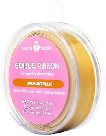 Edible Ribbon, Edible Bow for Cake Cupcake Pastry Dessert Decorations Toppers and Cake Borders 330.7in L x 0.78in W (Metalic, Gold)