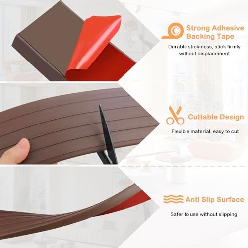 Threshold Ramps for Doorways Self-Adhesive Rubber Ramps for Door Threshold Rubber Door Threshold Ramp for Wheelchair Stroller Scooter Reducer Ramp (Brown, 3” Wide x 3.3' Long)