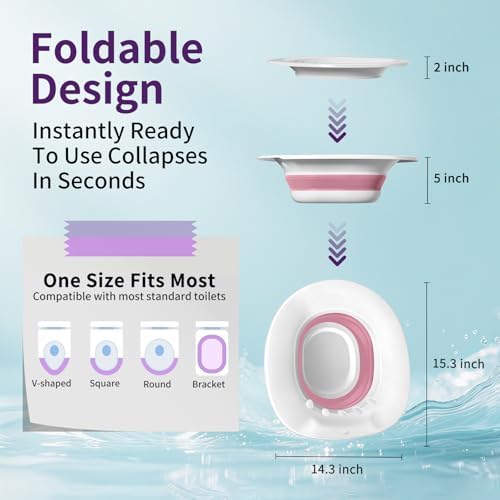 RUGUO Sitz Bath for Toilet Seat - Yoni Steam Seat - Sitz Bath for Hemorrhoids and Postpartum Care - Portable Bidet BPA Free - Foldable Basin for Epsom Salt Soak - Pink