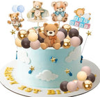 Gyufise 38Pcs Bear Cake Toppers Bear Balls Cake Decorations with Stars Cake Toppers Gold Brown Khaki Balls Decorations for Boy Girl Baby Shower Birthday Party Decorations Brown