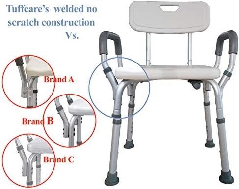 Deluxe Armed Shower & Bath Chair with Back & Arms, Snap On Tool Free Assembly, Lightweight & Seat Height Adjustable, Great for Travel (Hygienic with Back)