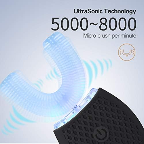Ultrasonic Automatic Toothbrush, Ultrasonic U-Shaped Toothbrushes for Adult, 360° Mouth Cleaning, Electric ToothBrush with Automatic Timer, Wireless Charging Teethbrush Kit for Travel Or Home (Black)