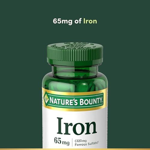 Nature’s Bounty Iron 65mg, 325 mg Ferrous Sulfate, Cellular Energy Support, Promotes Normal Red Blood Cell Production, 1 Serving Per Day, Gluten Free, 100 Vegetarian Tablets