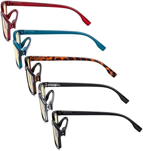 Eyekepper 5 Pack Blue Light Filter Glasses Classic Rectangular Computer Reading Glasses Yellow Tinted +0.50