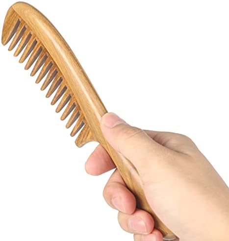 Onedor Handmade 100% Natural Green Sandalwood Hair Combs - Anti-Static Sandalwood Scent Natural Hair Detangler Wooden Comb (Wide Tooth),1 Count (Pack of 1)