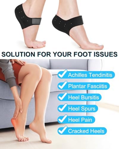 Plantar Fasciitis Heel Cup Protectors with Gel Pad for Women Men Heels Spur Pain Relief, Heel Inserts Pads for Achilles Tendinitis, Cracked Heels (Black with Holes, Women 6-11, Men 6-10)