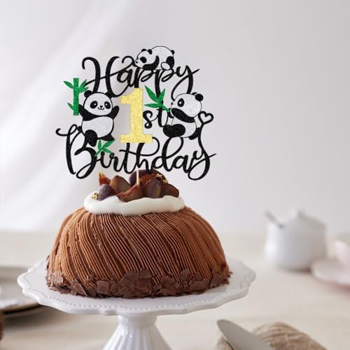Panda Happy 1st Birthday Cake topper,Panda Cake Decorations, Jungle Animals Theme Party Supplies,Kids Children Newborn Birthday Party Decorations.