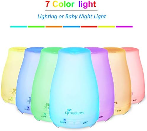Diffuserlove Essential Oil Diffusers 200ML Remote Control Ultrasonic Mist Humidifiers BPA-Free Aromatherapy Diffuser with 7 Color Lights, Auto Shut-Off for Bedroom Office Kitchen