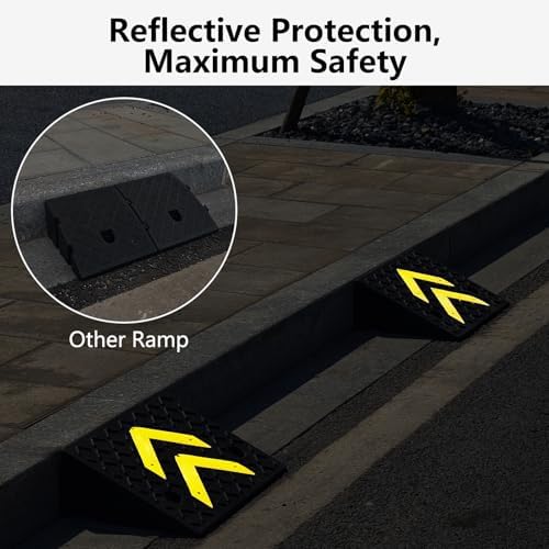 Rubber Curb Ramp, 6" Rise Height 2 Pack, Heavy-Duty 11000 lbs/5 T Capacity Threshold Ramps for Sidewalks, 17.13" L x 13" W Driveway Curb ramps with Deepened Anti-Slip Texture for Cars