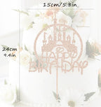Castle Birthday Cake Topper - Rose Gold Glitter Castle Theme Birthday Party Cake Decoration Supply - Princess Prince Happy Bday Cake Topper Photo Prop