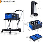 2-Tier Foldable Shopping Trolley - 2 Tier Folding Grocery Carts (198 LB Capacity), Portable Grocery Cart with Wheels & Removable Crate (Blue)