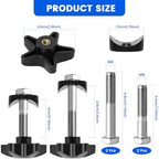 2 Sets Drive Walker Parts Replacement Knobs Kits, Compatible with Various Foldable Rollator Models (Includes 1.34" and 1.73" M6 Screw Rods, 0.75" Half-Round Washers, Star-Shaped Knobs)