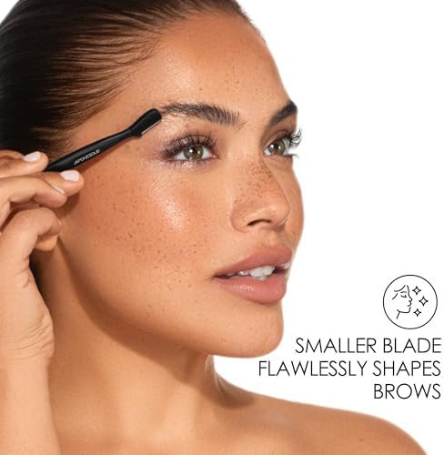 Japonesque Eyebrow Razor with Ultra-Sharp Stainless Steel Blades, for Removal of Facial Hair on Women. Also acts as a Dermaplane Razor to Remove Peach Fuzz & Exfoliate the face -Travel Cap Included
