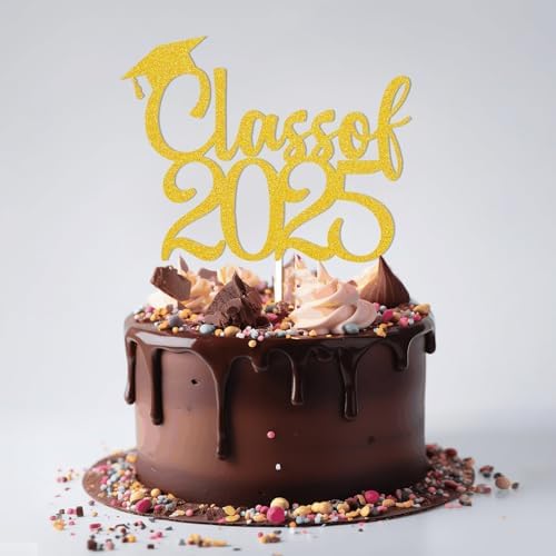 Class of 2025 Cake Topper - 2025 Graduation Party Decorations, Congratulations Cake Decor, High School College Graduation Decorations Gold Glitter