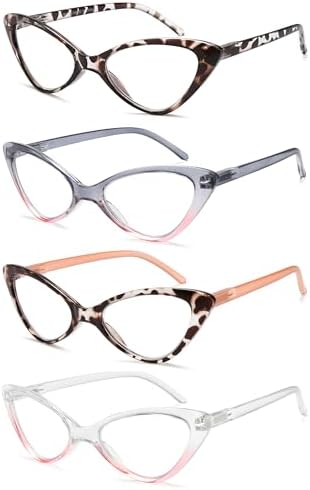 EYEURL Reading Glasses for Women Cat Eye-4 Pack Fashion Blue Light Blocking Readers Anti-Glare/UV Rays Eyeglasses with Spring Hinges 1.50