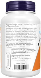 NOW Foods Supplements, Glycine 1,000 mg Free-Form, Neurotransmitter Support*, 100 Veg Capsules