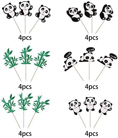 24 Pack Panda Cupcake Toppers Glitter Green Bamboo Cupcake Picks Cute Animal Bear Cake Decorations Baby Shower Kids Birthday Panda Theme Party Supplies
