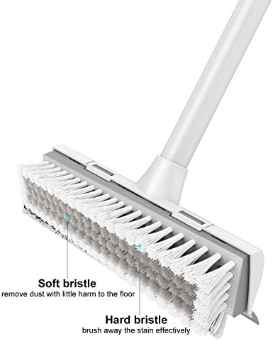 BOOMJOY Floor Scrub Brush with Long Handle, 2 in 1 Scrape and Brush, Stiff Bristles for Cleaning Bathroom, Patio, Garage, Kitchen, Deck, Tile