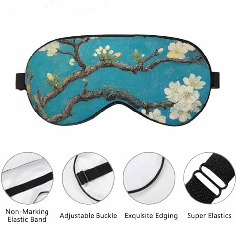 Van Gogh Famous Painting Sleep Eye Mask Blossom Almond Men Women Sleep Mask with Adjustable Strap Eye Cover Eye Shade for Travel, Nap,Meditation