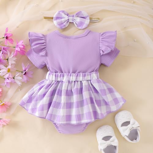 Kavousa Baby Girl Summer Outfits Bee Short Sleeve One-Piece Jumpsuit With Headband Set Newborn Infant Girl Clothes