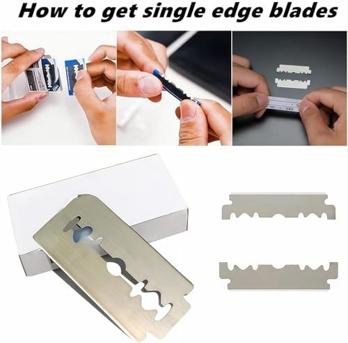 Megan beard shaping tool,5 piece set beard shaper for man - include professional straight edge razor,template guide,10 count of double edge blades,barber pencil and stainless steel scissors.