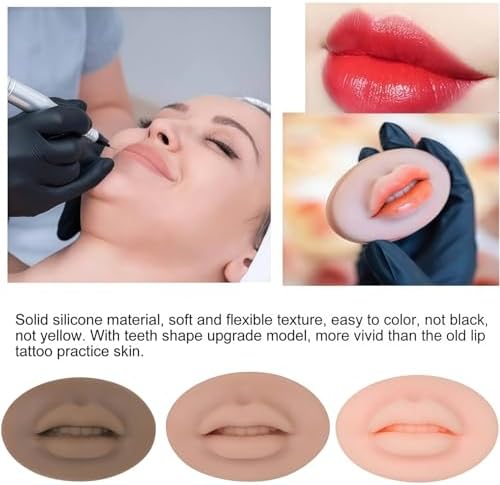 Tattoo Fake Lips 3 Pieces 5D Fake Lips, Silicone Lips for Makeup Practice, Soft Tattoo Practice Lips Model for Semi Permanent Make Up Supplies