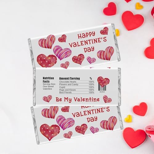 Valentine's Day Candy Wrapper, Hearts, Chocolate Bar Labels, Kids Class Valentine, DIY Kit, Pack of 20
