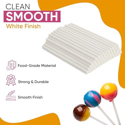 Perfect Stix White Lollipop Treat Sticks, 4.5 Inch, for Homemade Candy, Cookies, Dessert Making, 100 Count