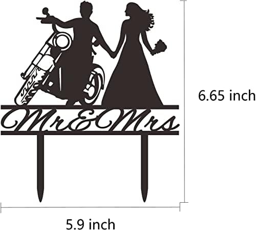 Motorcycle Wedding Cake Topper, Bride and Groom with Motorbike Cake Topper, Funny Motorcycle Couple Cake Decorations for Wedding/Engagement/Bridal Shower Party Decoration
