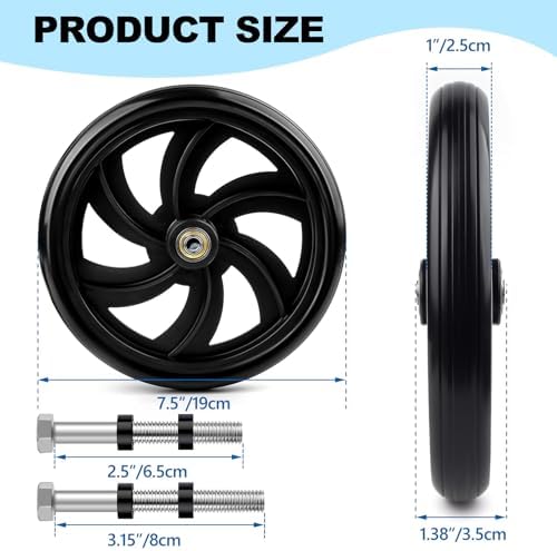 2Pcs 7.5 Inch Replacement Wheelchair Wheels for Walkers, Wheelchairs, Rollators, Durable Anti-Slip ABS Wheels Aid for Adults, Seniors