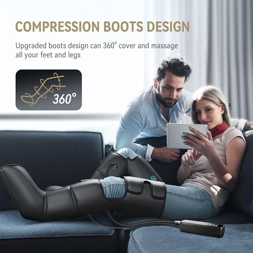FIT KING Air Compression Leg Massager with Heat and Compression for Circulation and Pain Relief, Full Leg & Foot Massager for Swelling Edema RLS with Pressure Sensor LCD Display for Dad Mom Wife