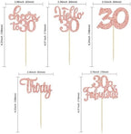 30Pcs Happy 30th Birthday Cupcake Toppers Rose Gold Glitter Thirty Cheers to 30 Birthday Cupcake Picks for Happy 30th Birthday Anniversary Party Cake Decorations Supplies